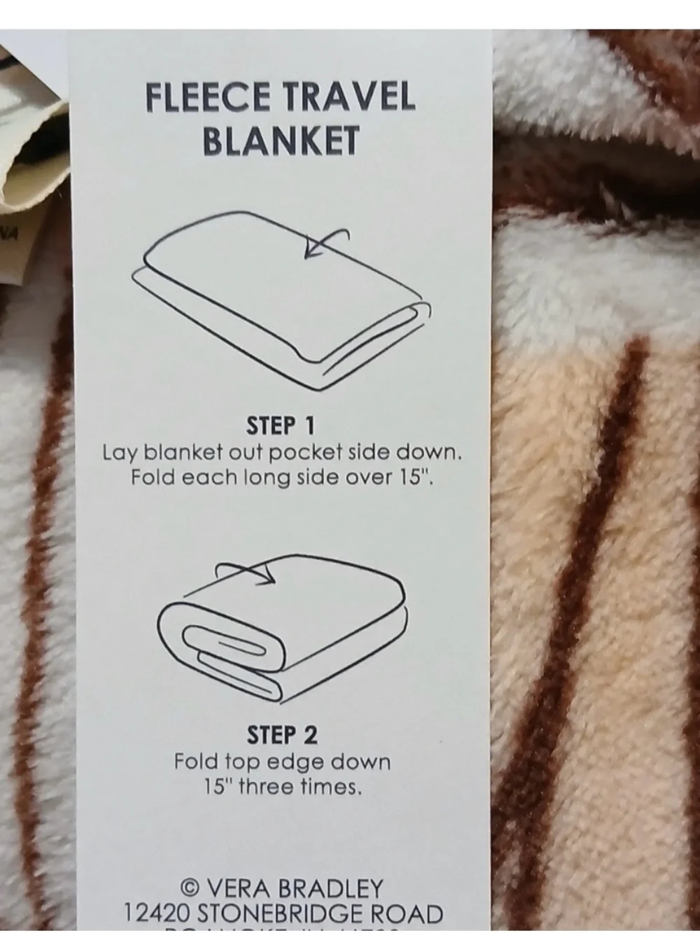 Vera Bradley Orange Brown Cream Plush Throw Blanket